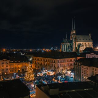 The Christmas market in Brno in the square under the castle, one of the many famous Czech Christmas markets in December