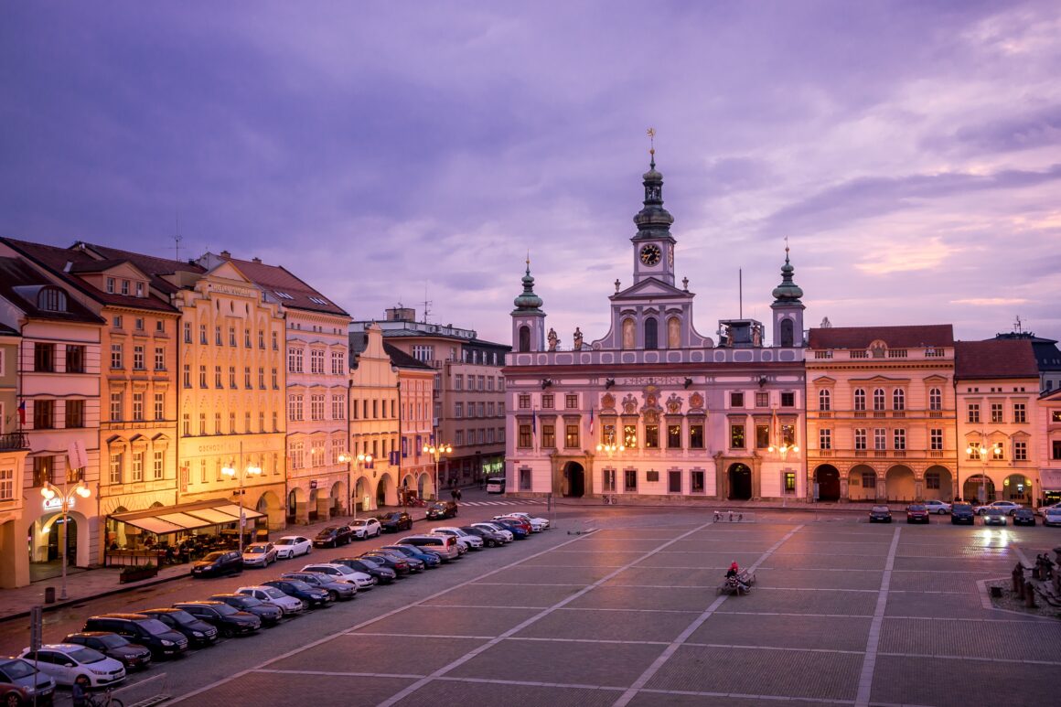 The Czech city of Ceske Budejovice. In this square, the annual Christmas market takes place