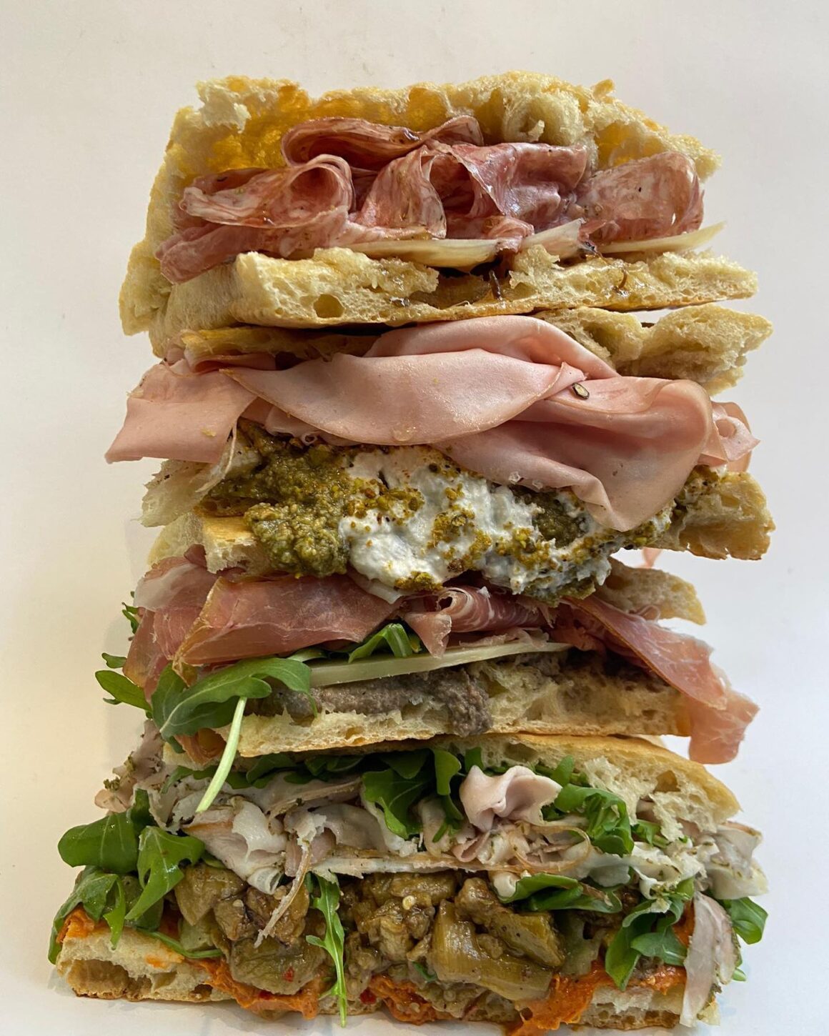 Sandwiches stacked from All'Antico Vinaio, one of the best cheap eats in Midtown, New York City
