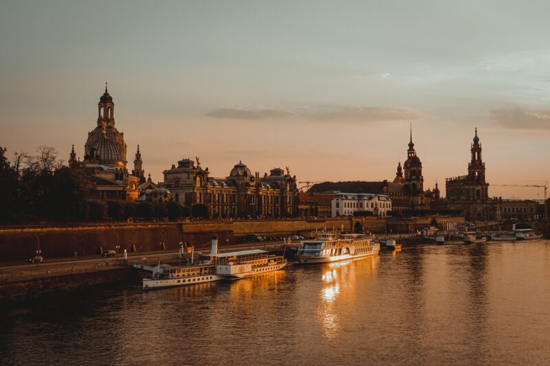 An sunset view of the city of Dresden, Germany