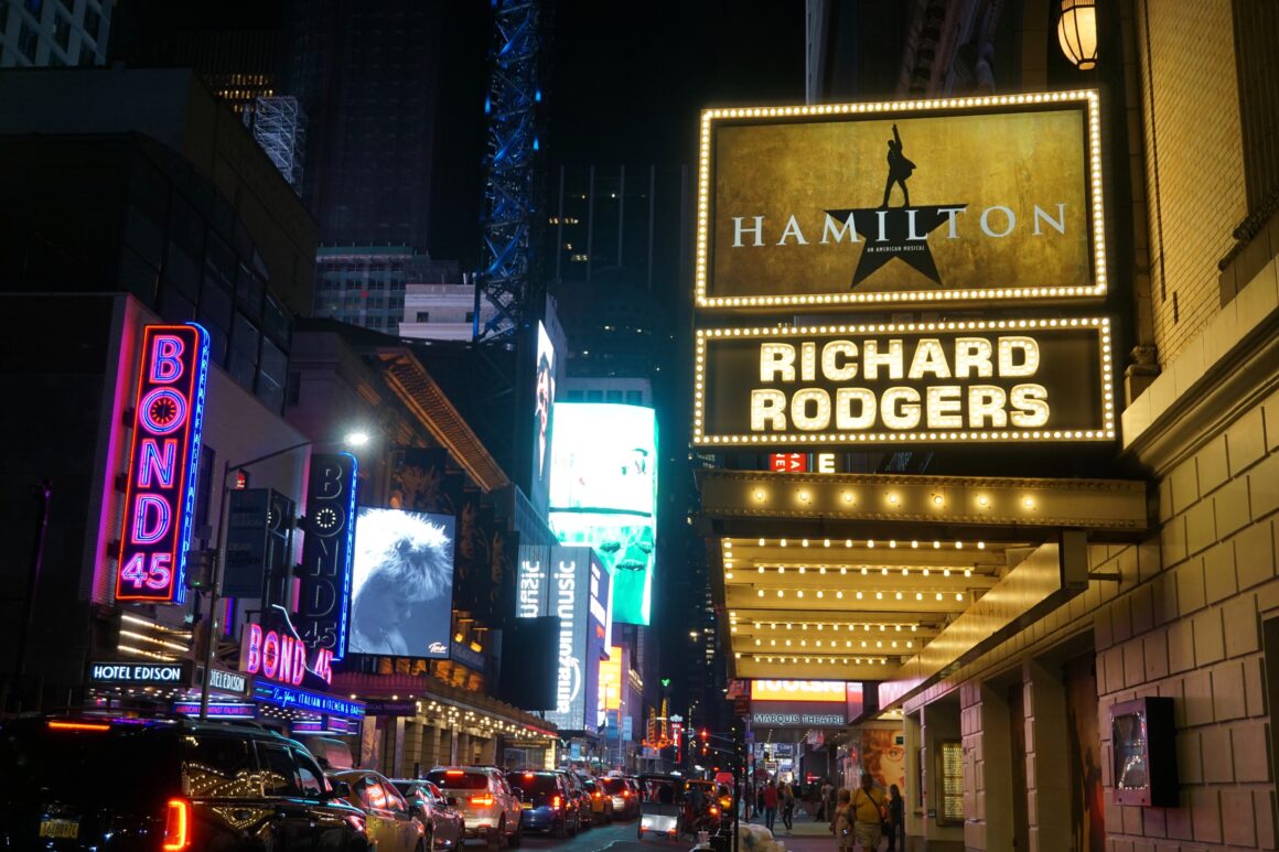 Broadway marquees at night