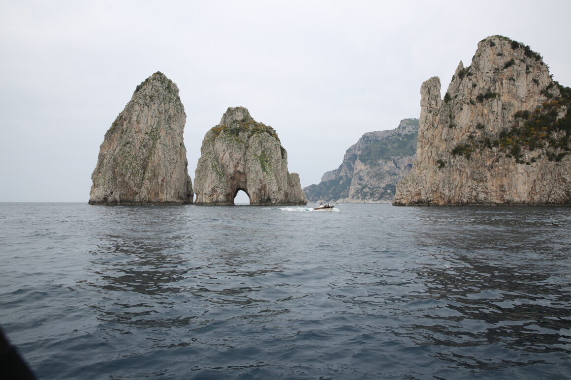 The jutting rocks in the waters of the Amalfi Coast