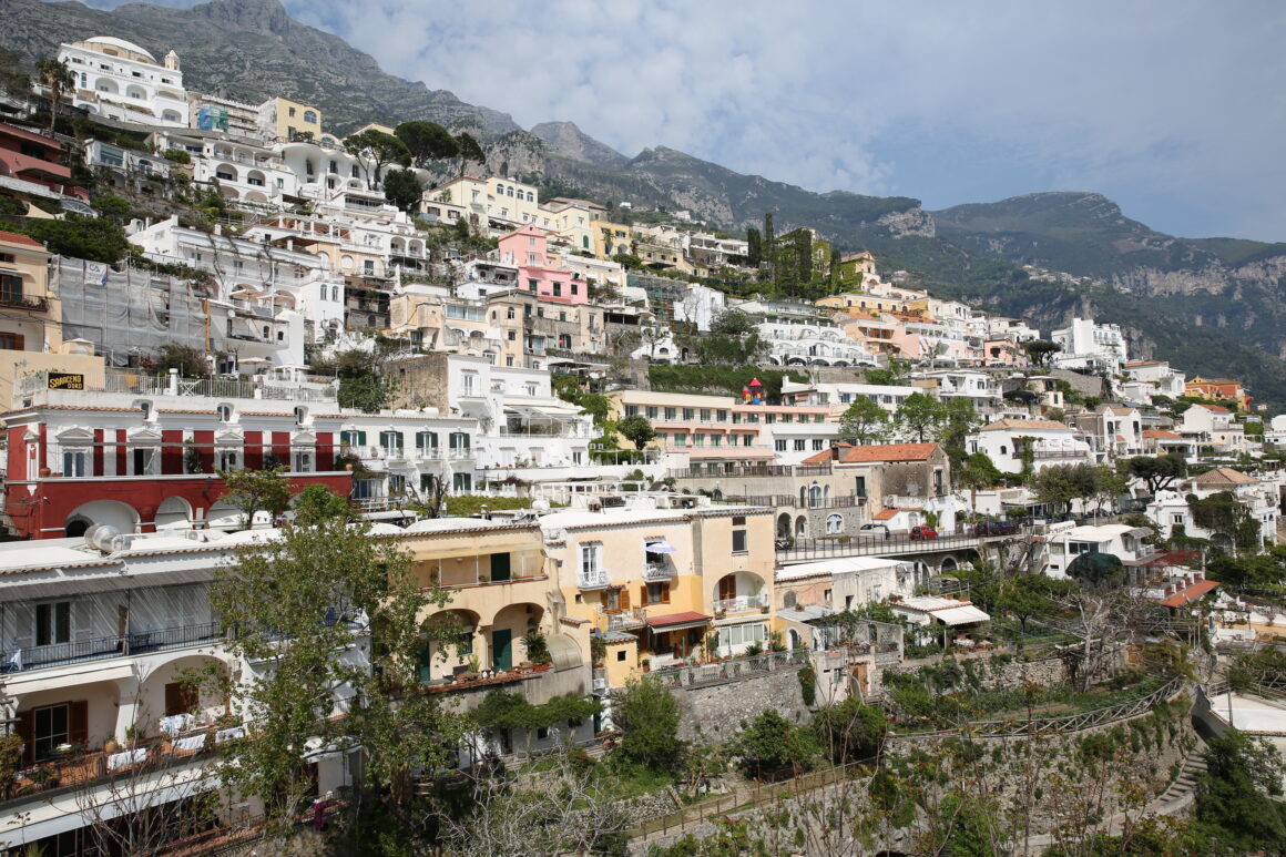 Pastel-colored homes in Positano, on the Amalfi Coast