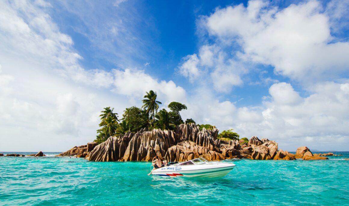 A small island off the coast of Praslin, which can only be accessed up close during calm waters 