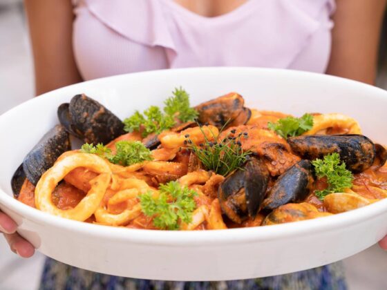 One of the seafood dishes at Ristorante Borgo Antico with mussels and clams, one of the best restaurants in Bari