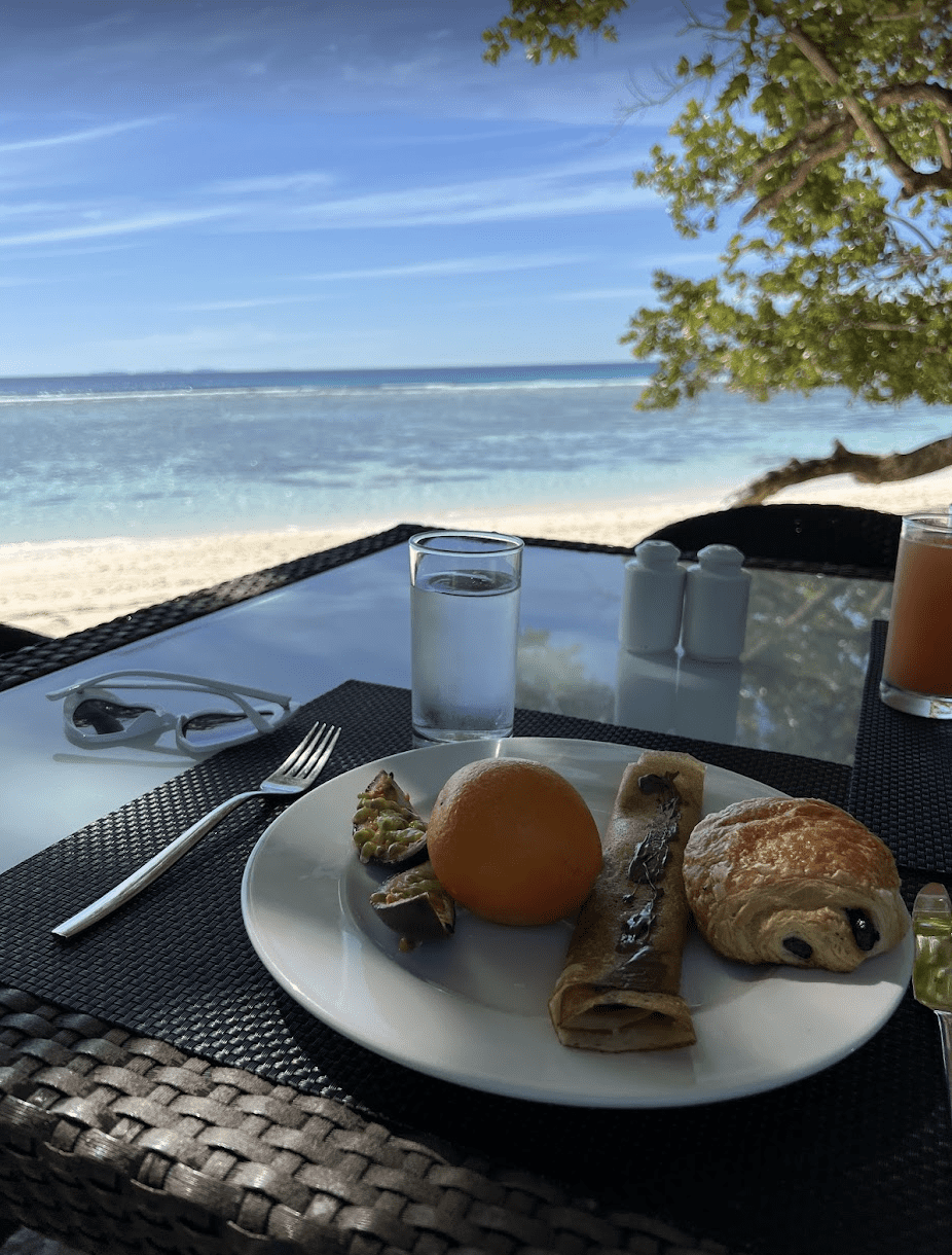 Breakfast on the beach at the Hilton Seychelles Labriz resort and spa