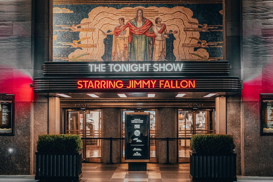 The entrance for the tonight show with Jimmy Fallon, one of the best free things to do in New York City.