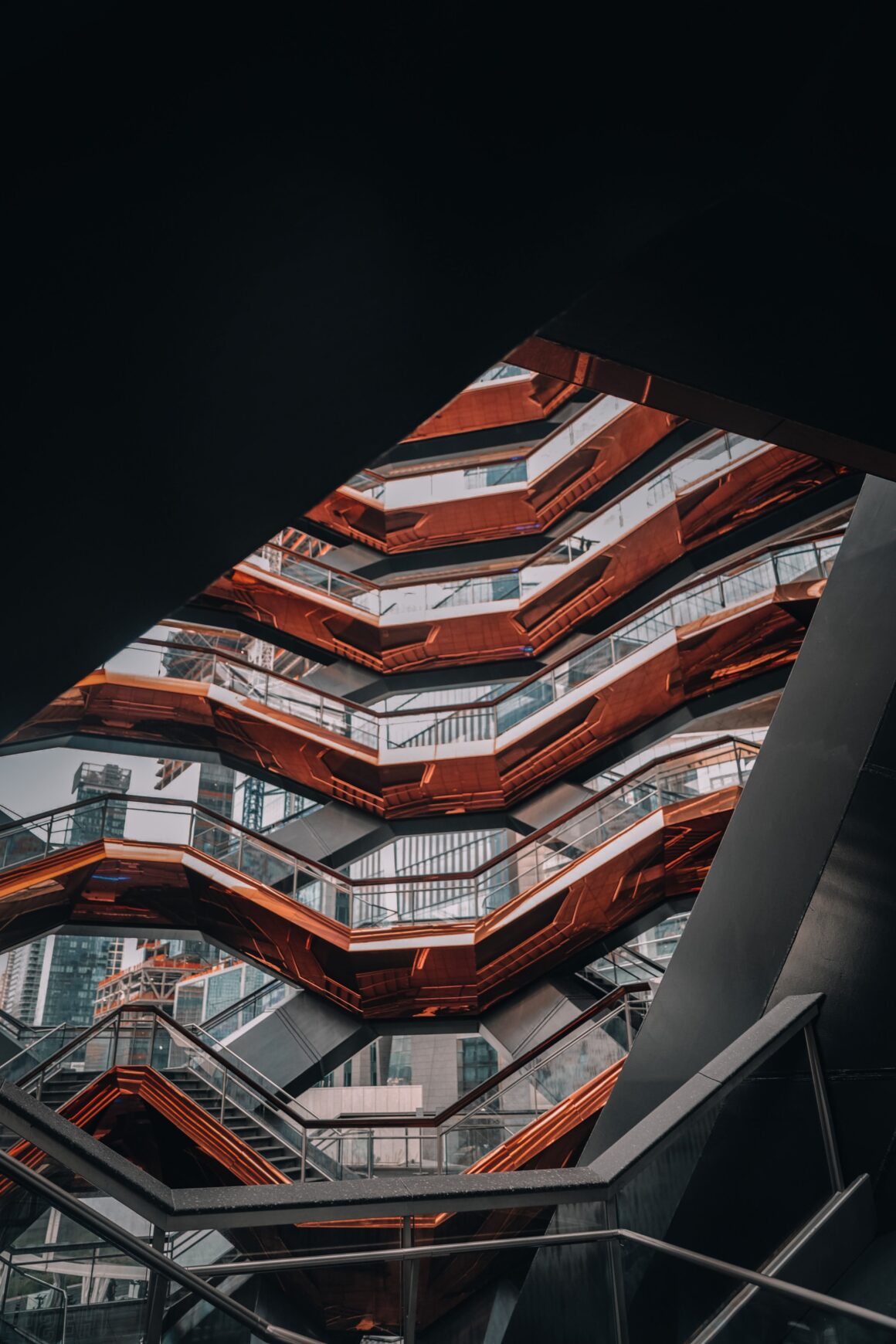 The layered metal floors of the vessel, one of the best free things to do in New York City.