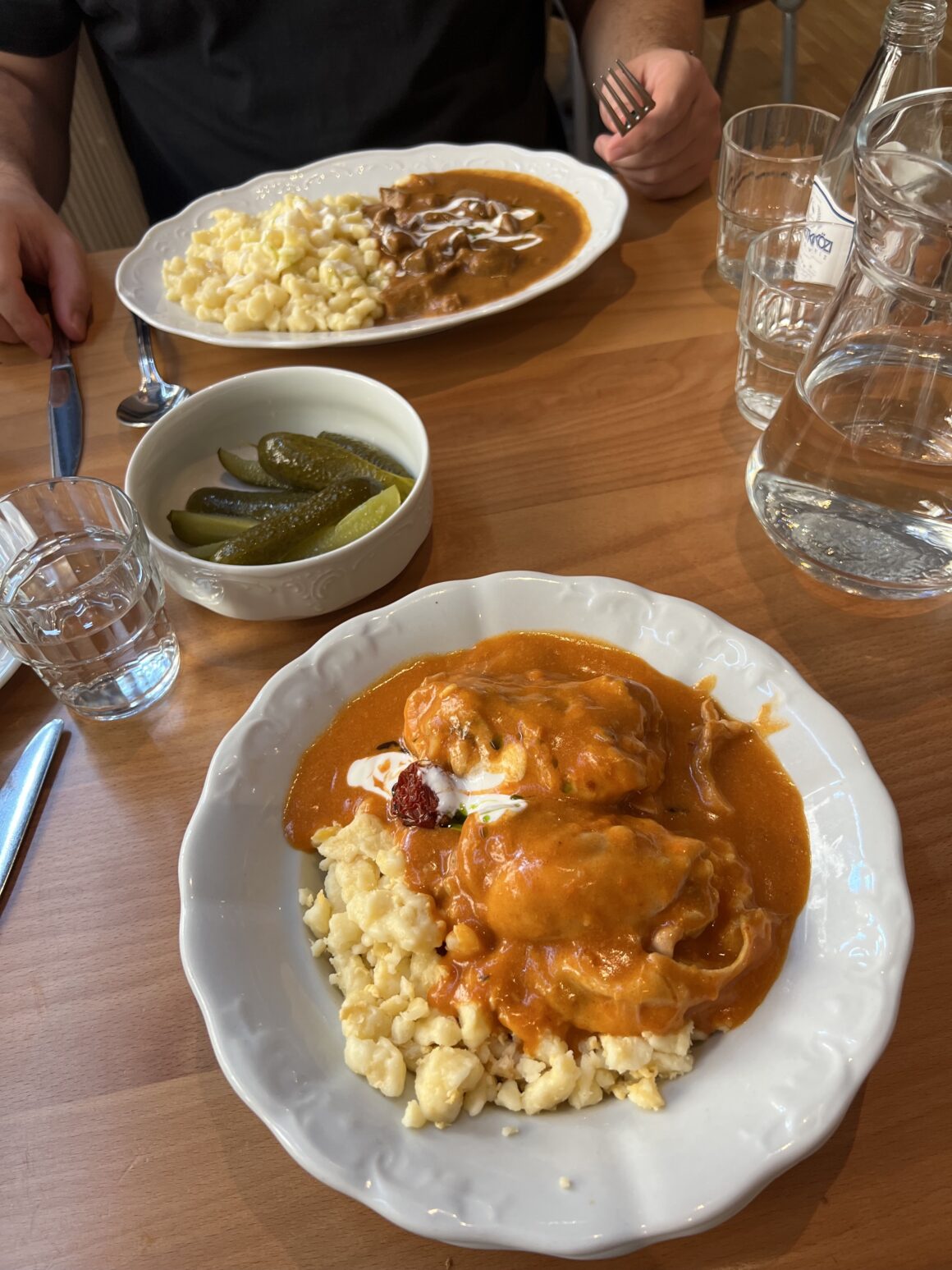 Hungarian food on the table at Getto Gulyas, one of the best restaurants in Budapest