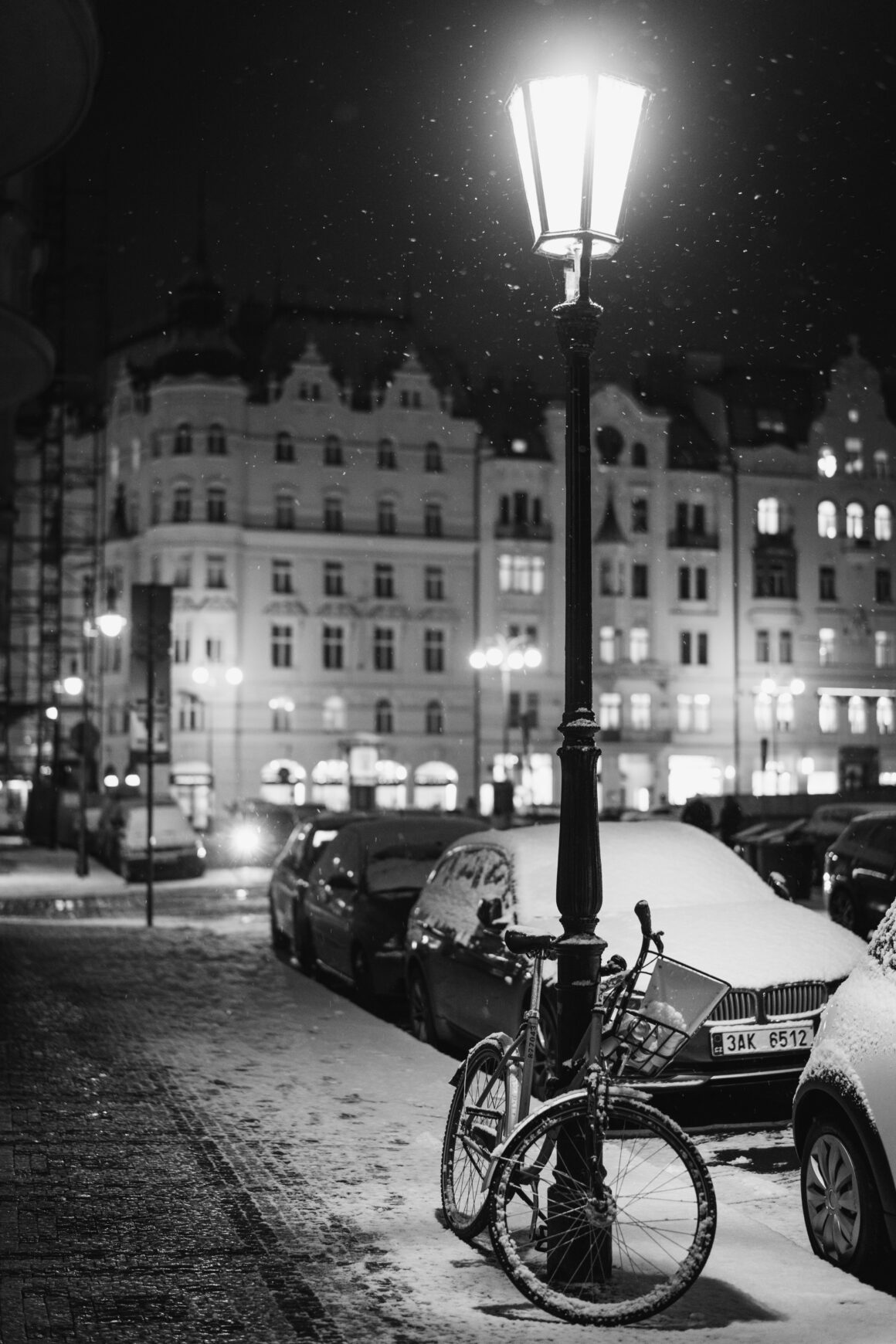 Snow falls in Prague, Czech Republic