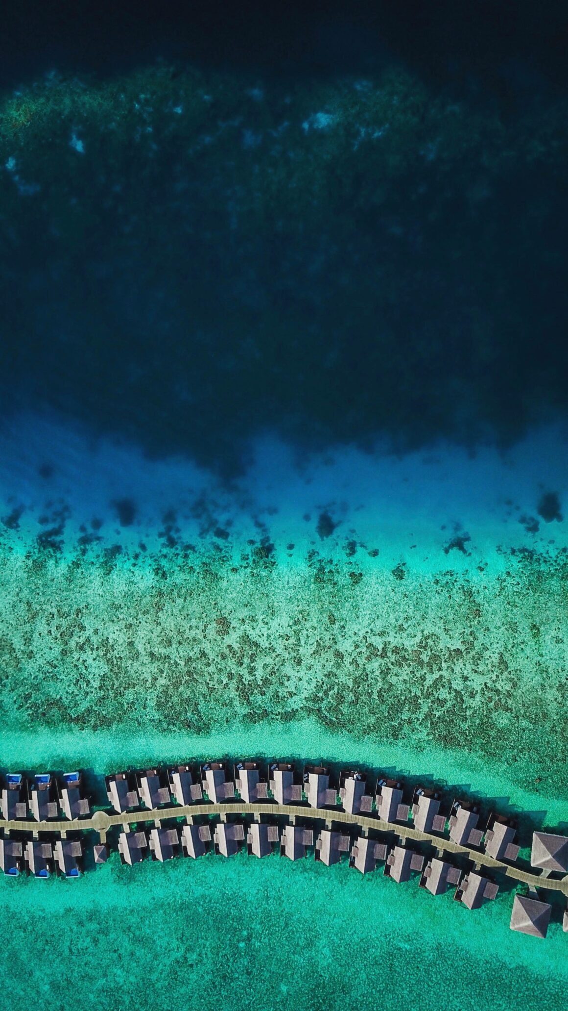 An aerial view of resorts in the Maldives