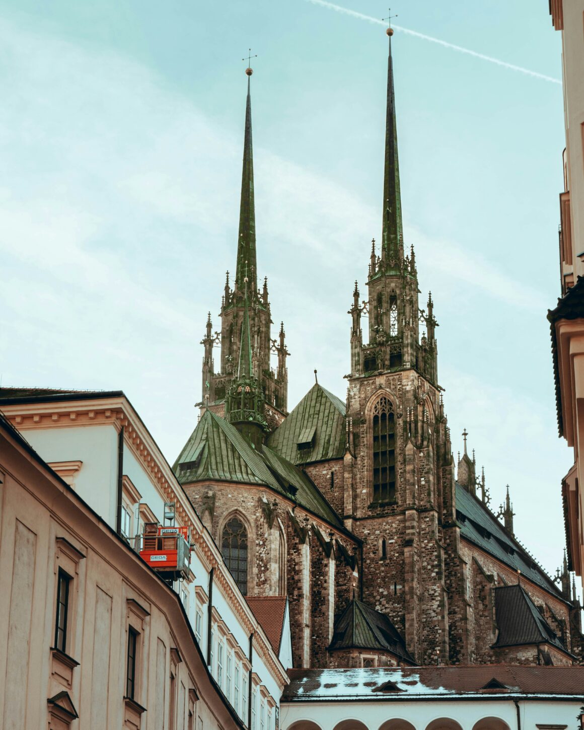 Spires on a church in Brno, one of the best places to visit in Czech Republic