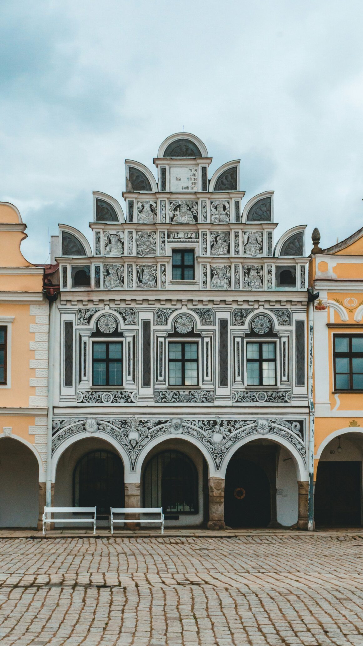 The beautiful painted facades of buildings in Telc's old town, one of the best places to visit in Czech Republic