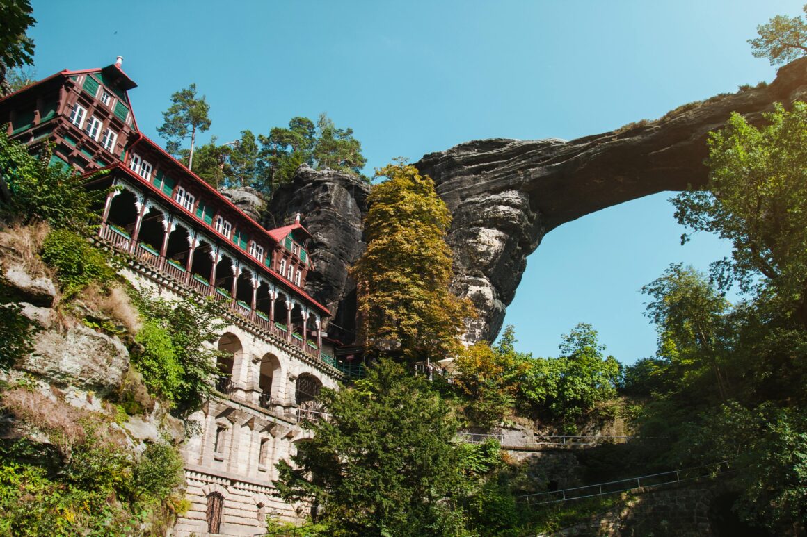 The famous rock bridge at Bohemian Switzerland National Park, one of the most unusual things to do in Prague