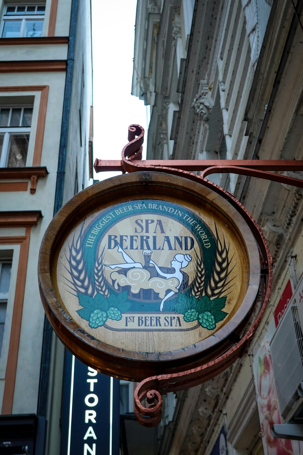 A sign of a beer spa in Prague, one of the most unusual things to do in Prague